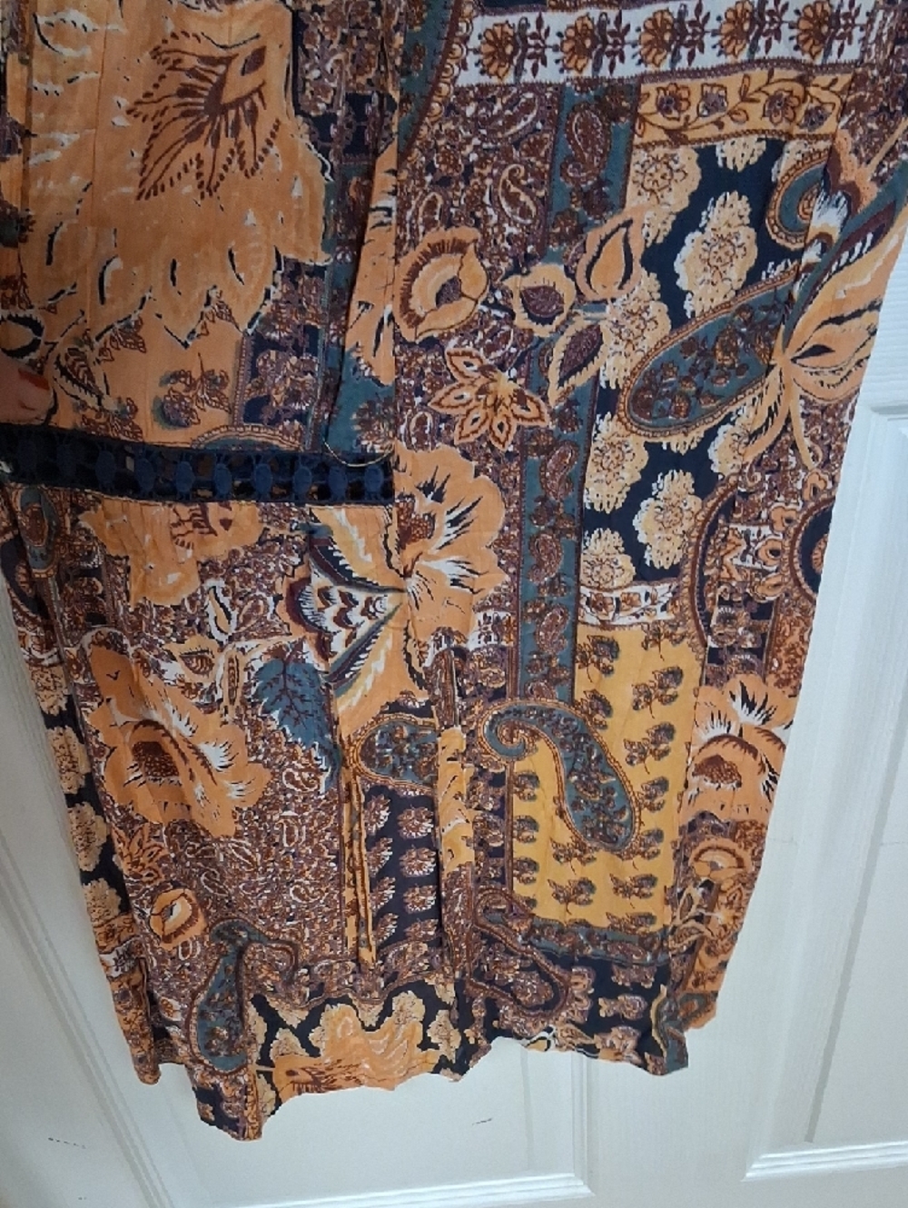 Angie Mustard and Black Patchwork Boho Wide-Leg Pants - Picture 6 of 7